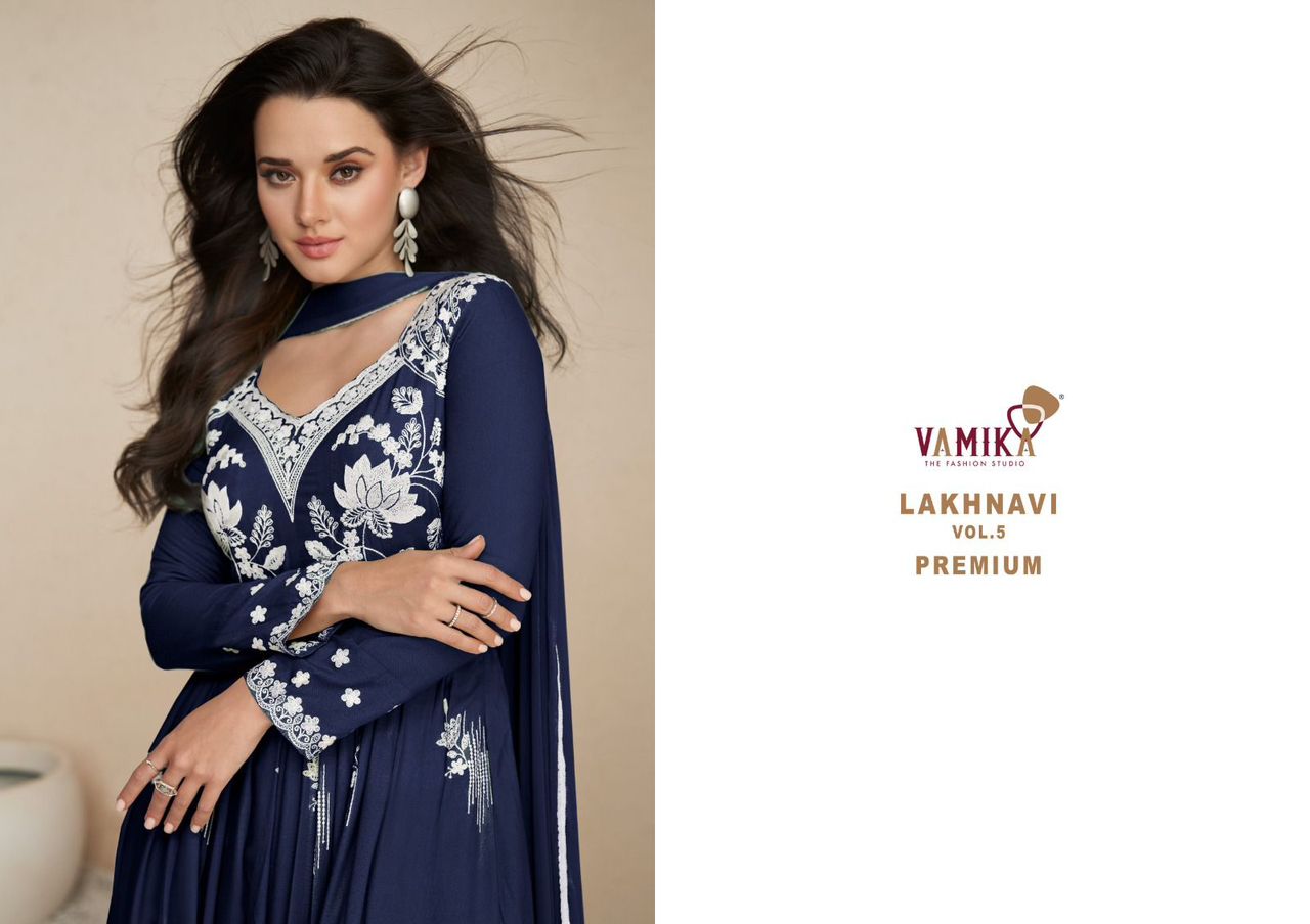 Lakhnavi Vol 5 Premium By Vamika 1027 L To P Designer Rayon Heavy Readymade Suits Wholesale Shop In Surat

